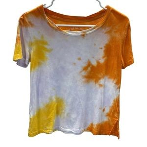 AERO Crop Top Juniors Size XS Orange Yellow Tie Dye Tee